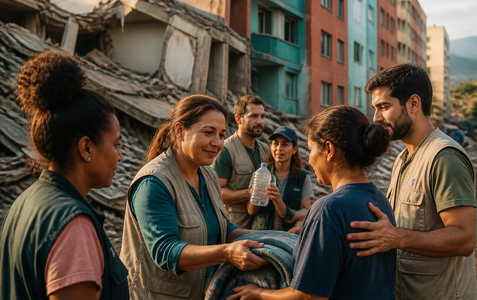 Voluntarios acompañando a familias afectadas por el terremoto en Colombia